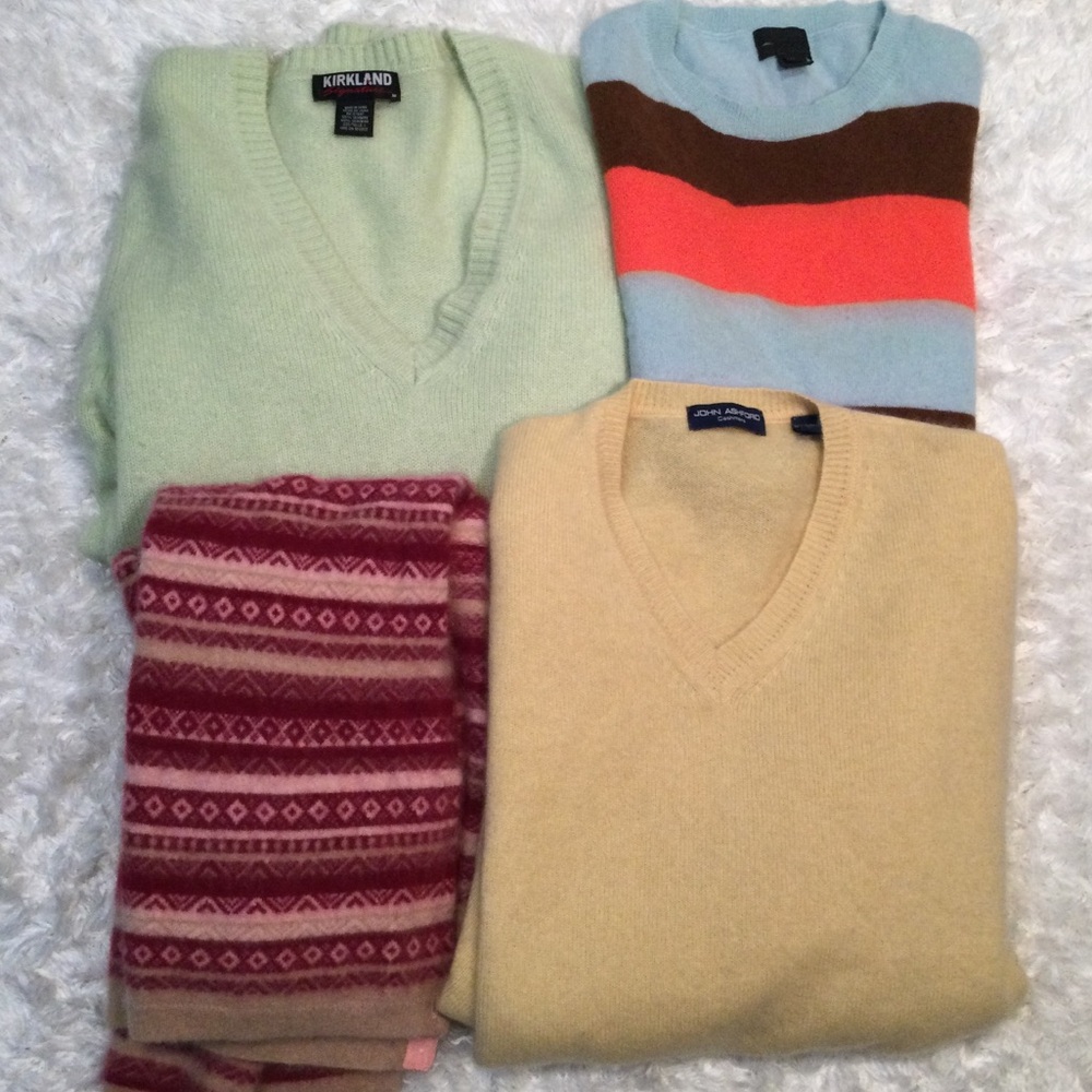 100% Cashmere Crafters Damaged 4pc Lot Green, Yellow & Multi colors